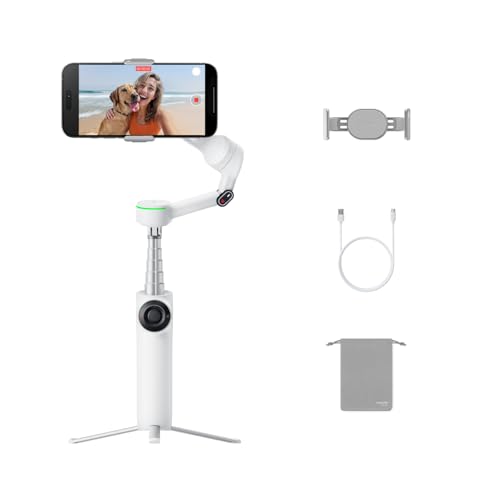 Insta360 Flow 2 Pro bianco – Innovativo Gimbal IA per smartphone, con Apple DockKit, rivoluzionaria modalità Tracciamento infinito, treppiede/selfie stick integrati, perfetto per vlog/viaggi