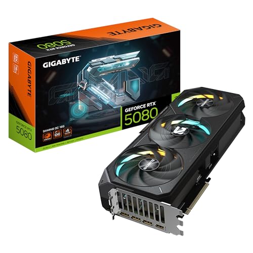 Gigabyte GeForce RTX 5080 GAMING OC 16G Scheda Grafica – 16GB GDDR7, 256 bit, PCI-E 5.0, 2730MHz Core Clock, 3 x DisplayPort, 1 x HDMI, GV-N5080GAMING OC-16GD