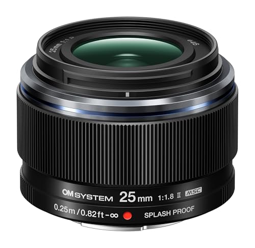 OM SYSTEM Obiettivo M.Zuiko Digital 25 mm F1.8 II, Lunghezza Focale Fissa Veloce per Fotocamere con Sistema Micro Quattro Terzi, Olympus OM-D e PEN, Panasonic G-Series, Nero