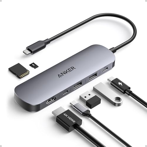 Anker Hub USB C 7 in 1, Adattatore Type C Multiporta per Laptop, Splitter USB HDMI 4K60Hz, Potenza Massima 100W, 3Porte Tipo A/Tipo C 3.0, Scheda SD/TF, per Dispositivi Type C(Senza Alimentatore)