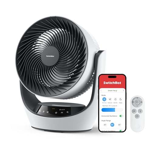 SwitchBot Ventilatore di Circolazione della Batteria USB, silenzioso con 24 dB, 4 modalità, timer 9h, compatibile con Alexa/Google/Siri (Hub richiesto), a batteria e a circolazione d’aria, efficiente
