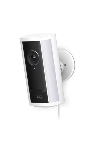 Ring videocamera Pro con faretti (Spotlight Cam Pro, ultimo modello) plug-in | Videocamera di sicurezza per esterni | Retinal 4K, Zoom 10x, 600 lumen | Prova gratuita di 30 giorni del piano Ring