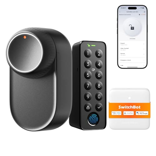 SwitchBot WiFi Smart Lock Ultra Con Tastierino Touchscreen, Serratura Smart Con Impronte Digitali, Serratura Elettronica Con Batteria Ricaricabile, Adatta A Porte Europee, Matter/Alexa/Google