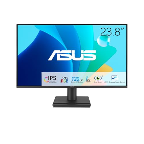 ASUS EyeCare VA249HG Monitor Full HD da 24″, senza cornice, senza sfarfallio, filtro luce blu, Adaptive-Sync 120 Hz, MPRT 1 ms, pannello IPS 16:9, 1920 x 1080, Vesa 100 x 100, HDMI, D-Sub