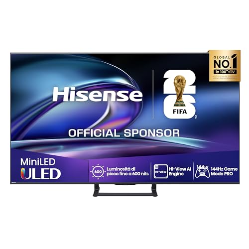 Hisense TV 55″ Mini-LED 144Hz 4K 2025 55E8Q, Smart TV VIDAA U8, Dolby Vision IQ, HDR 10+ Adaptive, 144Hz Game Mode PRO, Dolby Atmos 2.1 con Subwoofer, Alexa Built-in, VIDAA Voice, lativù 4K, 55”