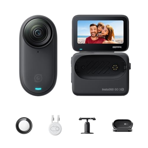 Insta360 GO 3S 64GB Nero – Minicamera portatile 4K POV a mani libere, può essere posizionata ovunque, stabilizzazione, batteria da 140 min, resistente all’acqua, 10 m, editing IA, Apple Find My