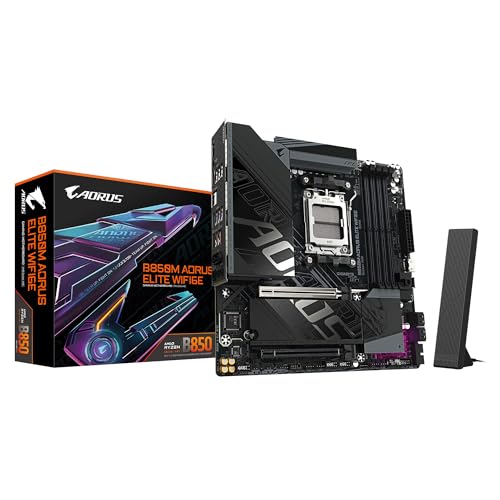 GIGABYTE B850M AORUS ELITE WIFI6E Scheda madre – CPU AMD Ryzen serie 9000, VRM digitale a 12+2+2 fasi, fino a 8200 MHz DDR5 (O.C.), 1x M.2 PCIe 5.0 + 1x M.2 PCIe 4.0, Wi-Fi 6E, LAN 2.5 GbE