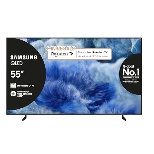 Samsung QLED 4K Vision AI Smart TV 55” QE55Q8FAAUXZT, Q8F, Q4 AI Processor, 4K Upscaling, OTS Lite, Air Slim Design, 100% di Volume Colore con Quantum Dot, PACCHETTO INTRATTENIMENTO, 2025