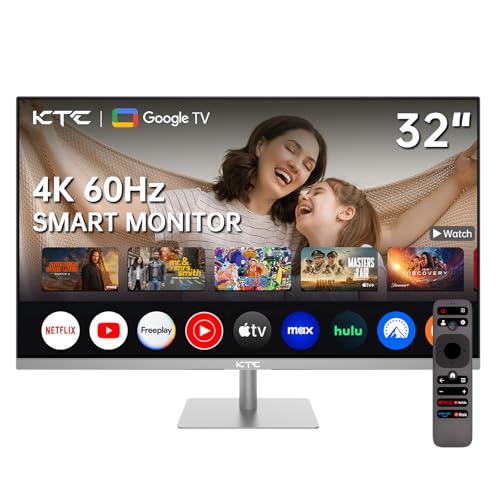 KTC Monitor Smart da 32 Pollici con Smart Sistema | UHD 4K@60Hz | Bluetooth, Wi-Fi, 2 altoparlanti da 5 W | Telecomando vocale | Dolby Audio | HDR10 | HDMI 2.1, DP 1.4, PD 65 W USB C (DP), 4 USB-A