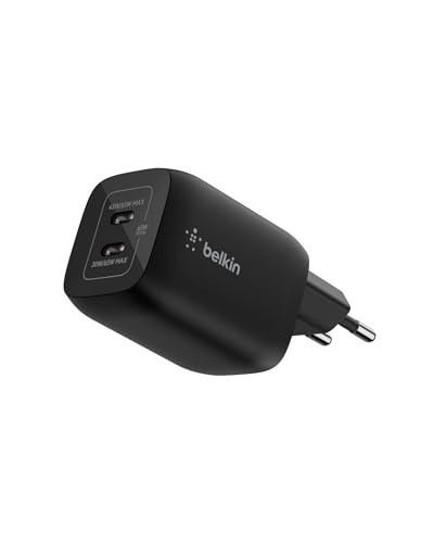 Belkin Gaming Doppio Caricatore da muro USB-C da 65W, Caricabatterie USB 3.0 rapido con tecnologia GaN per Nintendo Switch 2, iPhone 16, iPad, MacBook Air, Chromebook, Galaxy S25 Ultra e altri – Nero