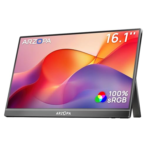 ARZOPA Monitor Portatile 16,1″ IPS 100% sRGB | Schermo FHD 1080P | HDR10 | Ultra Sottile 9.3mm | Altoparlanti Integrati | Plug & Play per Laptop, PC, Mac, Console – Z1C
