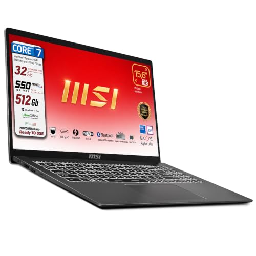 msi Notebook Modern 15 Intel Core 7 150u 10 Core fino a 5400MHz, RAM 32Gb, SSD 512 Gb, Display 15.6″ IPS FHD, Display port, Rj45, Wi-Fi, Bt, Tastiera retroilluminata, Ready to Use.