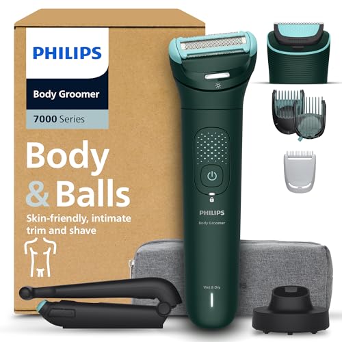 Philips Bodygroom serie 7000 – Rifinitore per uomo, testina flessibile 2D tripla protezione, Testine intercambiabili, Rifinitura e rasatura intima, Impermeabile 100%, 120 minuti autonomia, BG7485/30