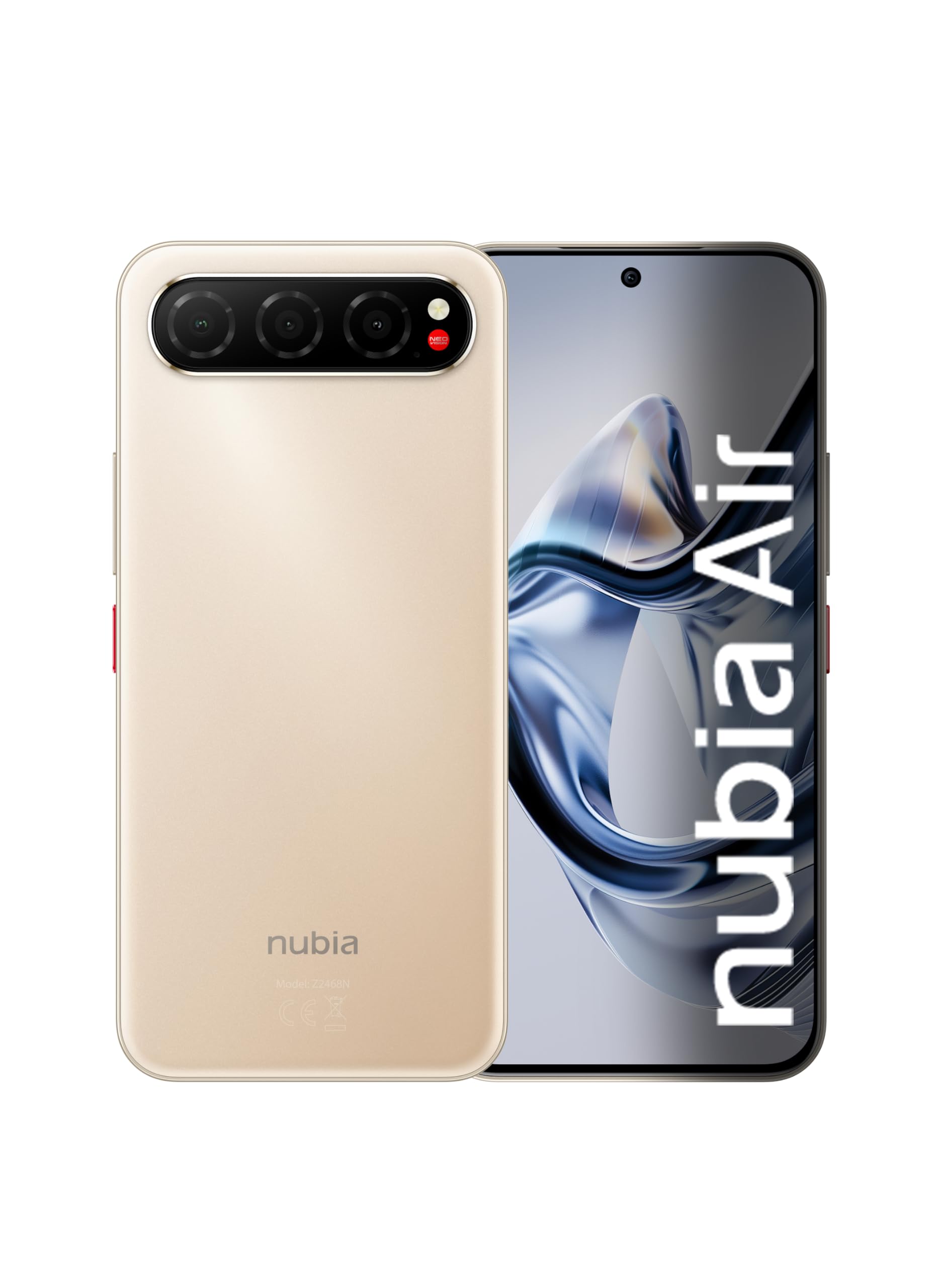 nubia Air, Smartphone ultrasottile, Display AMOLED 6,78″, 256 GB, RAM 20GB (8+12GB RAM fusion), Tripla camera AI 50MP, Batt.5000mAh, resistente ad acqua e polvere (IP68 & IP69), Titanium Desert