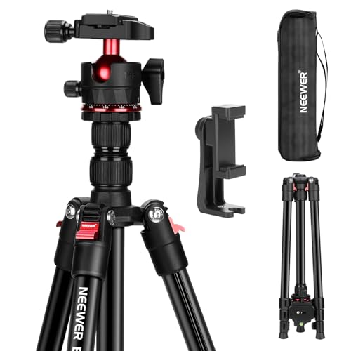 NEEWER BASICS Treppiede Fotocamera da Viaggio da 182cm, DSLR Tripod Portatile Compatto Leggero con Testa a Sfera, Piastra QR Arca, Porta Telefono Compatibile con iPhone per Foto e Video, Max 6kg, TP14