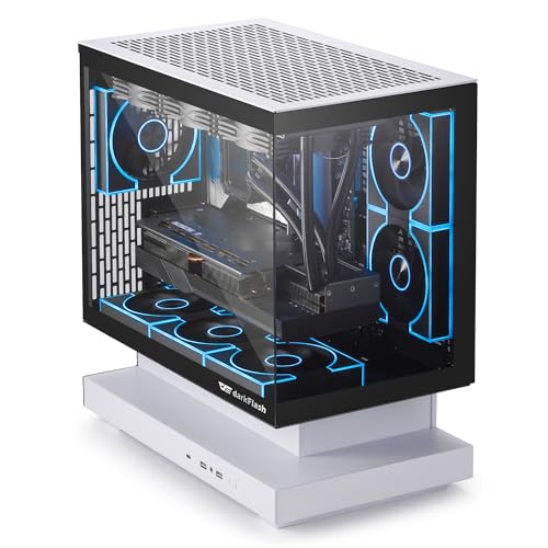 darkFlash FLOATRON F1 (2025) Custodia per PC Micro ATX, alloggiamento panoramico 270° con design fluttuante, possibilità di collegamento posteriore, flusso d’aria elevato, tipo C, supporta AIO da 360
