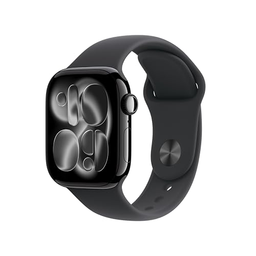 Apple Watch Series 11 GPS, Cassa 42 mm in alluminio Jet Black con Cinturino Sport nero – S/M