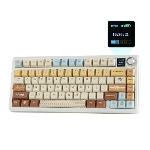 EPOMAKER X Aula F75 MAX Tastiera Meccanica Senza Fili con Schermo TFT e Manopola, Tastiera a Gasket con Layout 75% US, Tastiera da Gioco Hot-Swap per PC/Mac/Linux (Caramel, Reaper Switch)