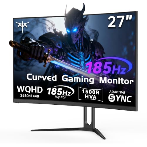KTC Monitor Gaming 27 Pollici Curvo QHD (2560×1440), 2K@180Hz (185Hz OC), 1ms GtG, Pannello HVA Contrasto 4000:1, Adaptive Sync, 2×HDMI 2.0, 2×DP 1.4, VESA 100×100