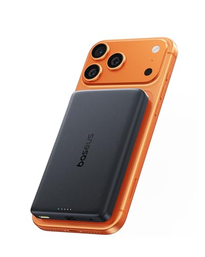 Baseus PicoGo AM52 Power Bank, Qi2.2 Magsafe Powerbank 10000mAh, Ricarica Wireless Ultraveloce da 25 W, Ricarica Rapida PD da 45 W, Batteria Esterna Magnetica Sottile per iPhone 17/16 Pro Max, Nero