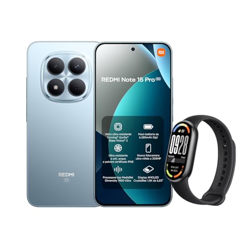 Xiaomi Redmi Note 15 Pro 5G, 12+512GB, Batteria massiccia da 6580 mAh, IP66/IP68, Fotocamera 200 MP, Display AMOLED da 6,83″, Blu Ghiacciaio, Garanzia 2 anni, Caricatore non incluso + Smart Band 10