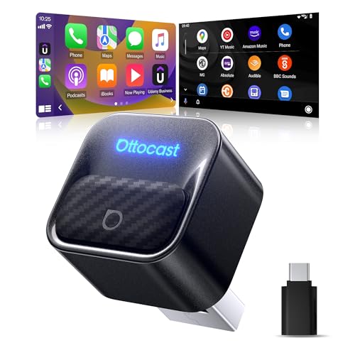 [Modello 2026] Ottocast Mini Core Adattatore CarPlay wireless & Android Auto, Cambio dispositivo con un clic, WiFi 6/BT 5.4, Connessione automatica in 5s, Plug & Play per il 98% di auto con CarPlay/AA