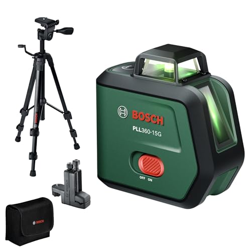 Bosch Livella Laser a Linee PLL360‑15G (linee laser verdi a 360°, IP54, batteria Li‑ion con ricarica USB‑C, incl. TT120 e MM3, custodia e manuale)