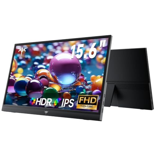 KTC Monitor Portatile 15,6″ 1080P FHD IPS, Secondo Schermo Esterno con USB-C e Mini HDMI, Monitor da Gaming Ultra-Sottile con Supporto & Altoparlanti, per Laptop/PC/Mac/PS3/PS4/PS5/Xbox, Nero