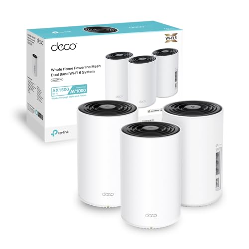 TP-Link Mesh Wifi WLAN Deco PX10 Powerline, Wi-Fi6 Dual-Band AX1500+ AV1000,3 Porte Gigabit, Portata Fino a 530m², Ideale per Ambienti di Grandi Dimensioni e Pareti Spesse, Gestita dall’IA, WPA3，3Pz