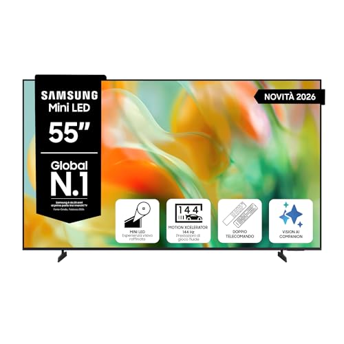 Samsung Smart TV 55″ UE55M80HAUXZT Mini LED 4K, HDR 10+, Motion Xcelerator 144Hz, Adpative Sound+, AI Football Mode, Voice Control with AI(VAC), Alexa Built-in, PACCHETTO INTRATTENIMENTO, 2026