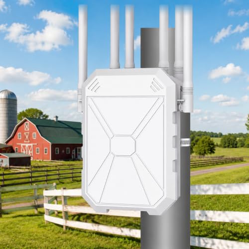 AX3000 Ripetitore WiFi 6 da Esterno, Dual Band fino a 3000Mbps, Access Point Outdoor IP67 Waterproof con PoE, 6 Antenne ad Alto Guadagno, Copertura WiFi Lunga Distanza per Giardino Camper Garage