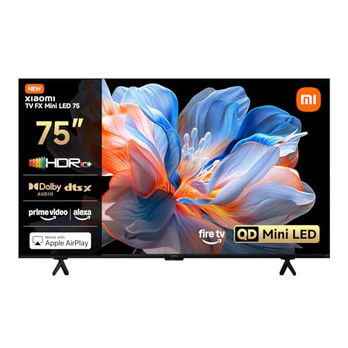 Xiaomi TV FX Mini LED 75″ QD Mini LED Smart TV, 4K UHD, Fire TV, HDR10+, 60Hz with 120Hz Game Boost Mode, MEMC, DTS:X, AirPlay 2, HDMI, Filmmaker Mode, Voice Control with Alexa