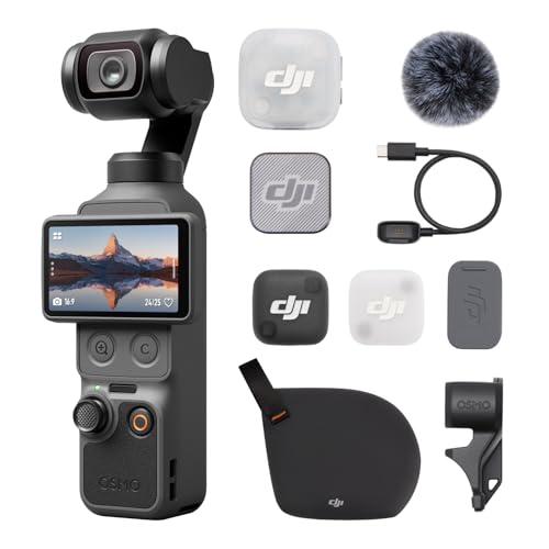 DJI Osmo Pocket 4 Combo Audio con trasmettitore per Mic Mini 2, fotocamera stabilizzata tascabile per vlog, CMOS da 1″ e 4K/240fps, stabilizzazione a 3 assi, zoom senza perdita 2×