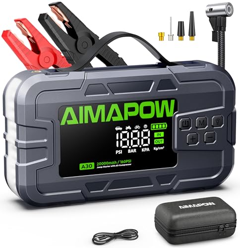 Avviatore Batteria Auto 9000A con Compressore 160PSI,Booster Batteria Auto 12V per Tutti i Motori Benzina e Diesel 12L,Avviatore Emergenza Auto con Display LCD 4.2″, Torcia 600LM （Green）